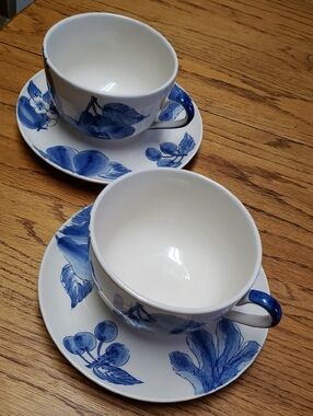 Blue Floral Porcelain Teacup and Saucer Set - Classic White and Blue